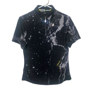 Jamie Sadock Sz Small Black Grey Marble look short sleeve golf shirt top Amazing